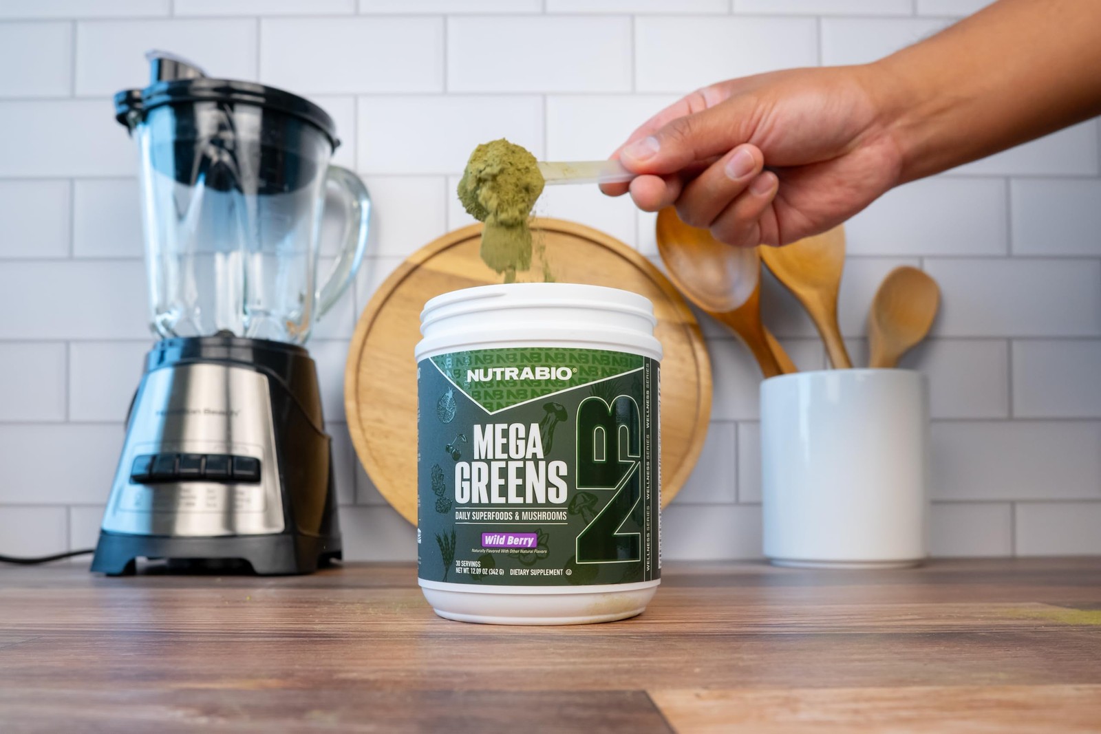 NutraBio Mega Greens Super Greens Powder Wild Berry 30 Servings