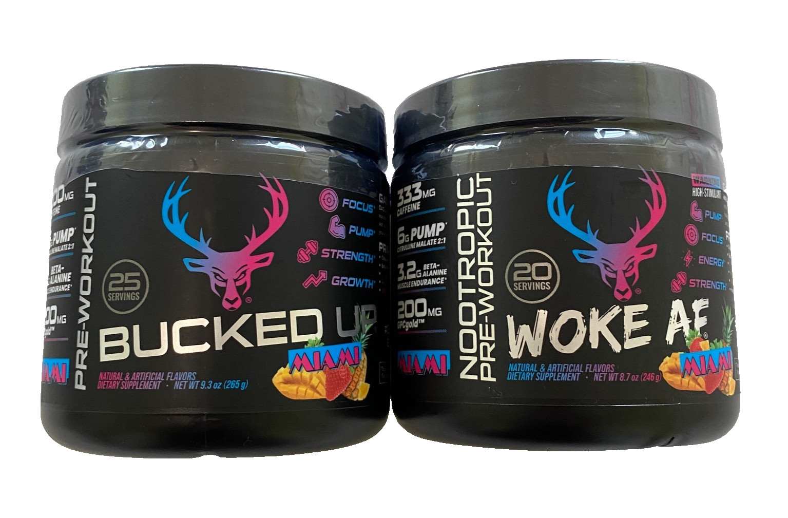 Lot of 2 Bucked Up Woke AF Miami Pre-Workout, 20 Servings, Fresh, New, Sealed