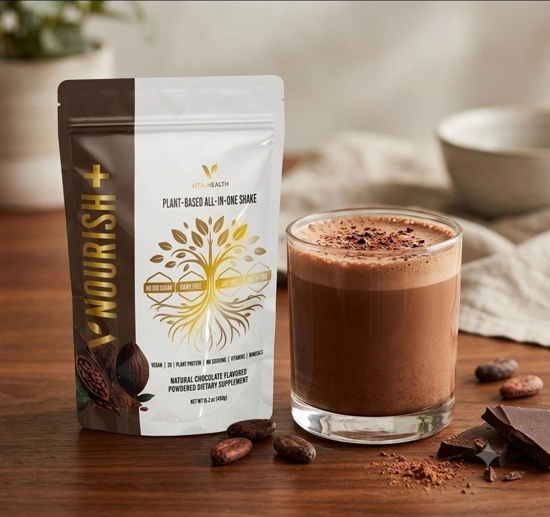 Vital Health Nourish+ Plant Protein Powder Natural Chocolate 15.8 oz