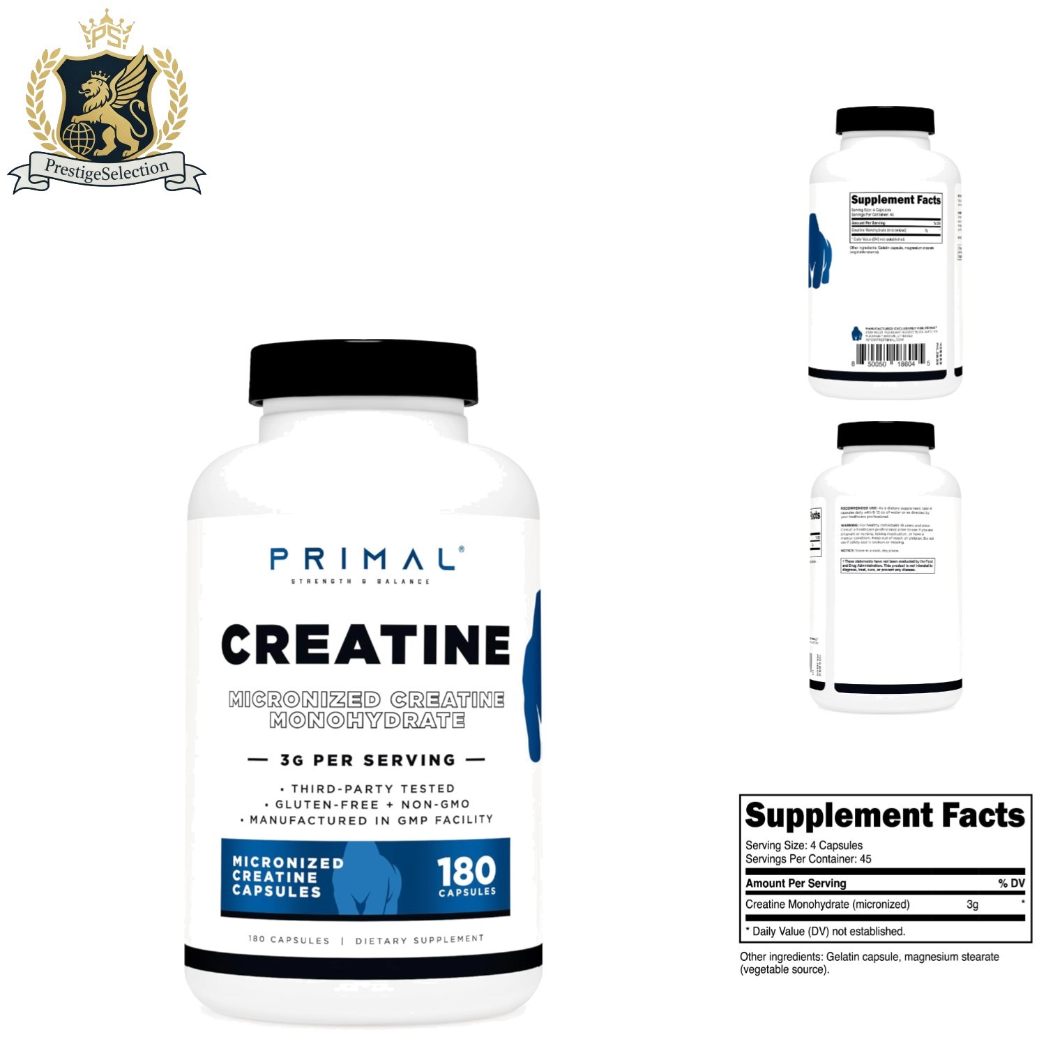 GMP Certified Creatine Monohydrate 3,000 mg – 180 Capsules for Serious Athletes
