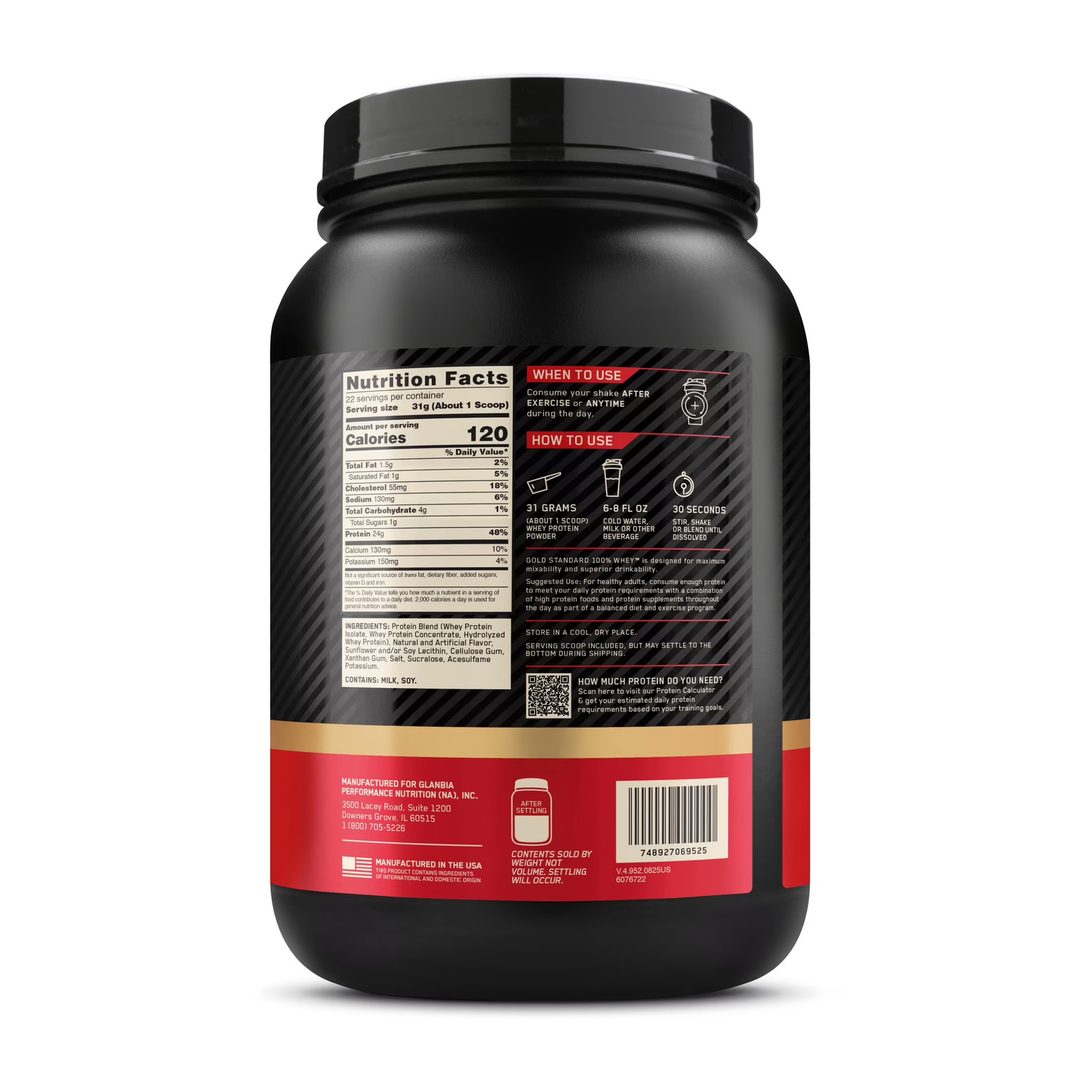 , Gold Standard 100% Whey Protein Powder, Vanilla Ice Cream, 22 Servings