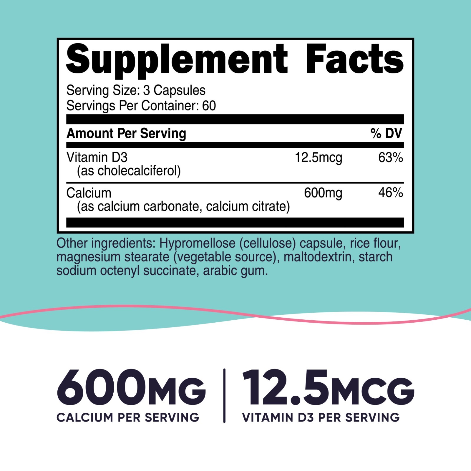 Nutricost Calcium (600mg) + Vitamin D3 (12.5mcg) for Women, 180 Capsules – Vegan