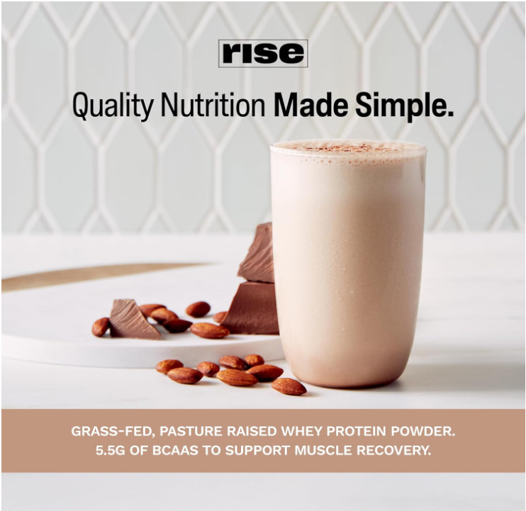 Rise Grass-Fed Whey Protein Powder, Chocolate Almond, 2.4 lb, 25g Protein