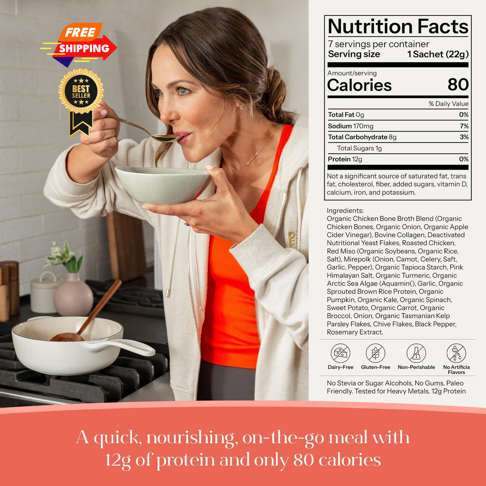 Kroma’s 24K Chicken Bone Broth Powder – 7 Pack, 7 Travel Packets (pack of 7)
