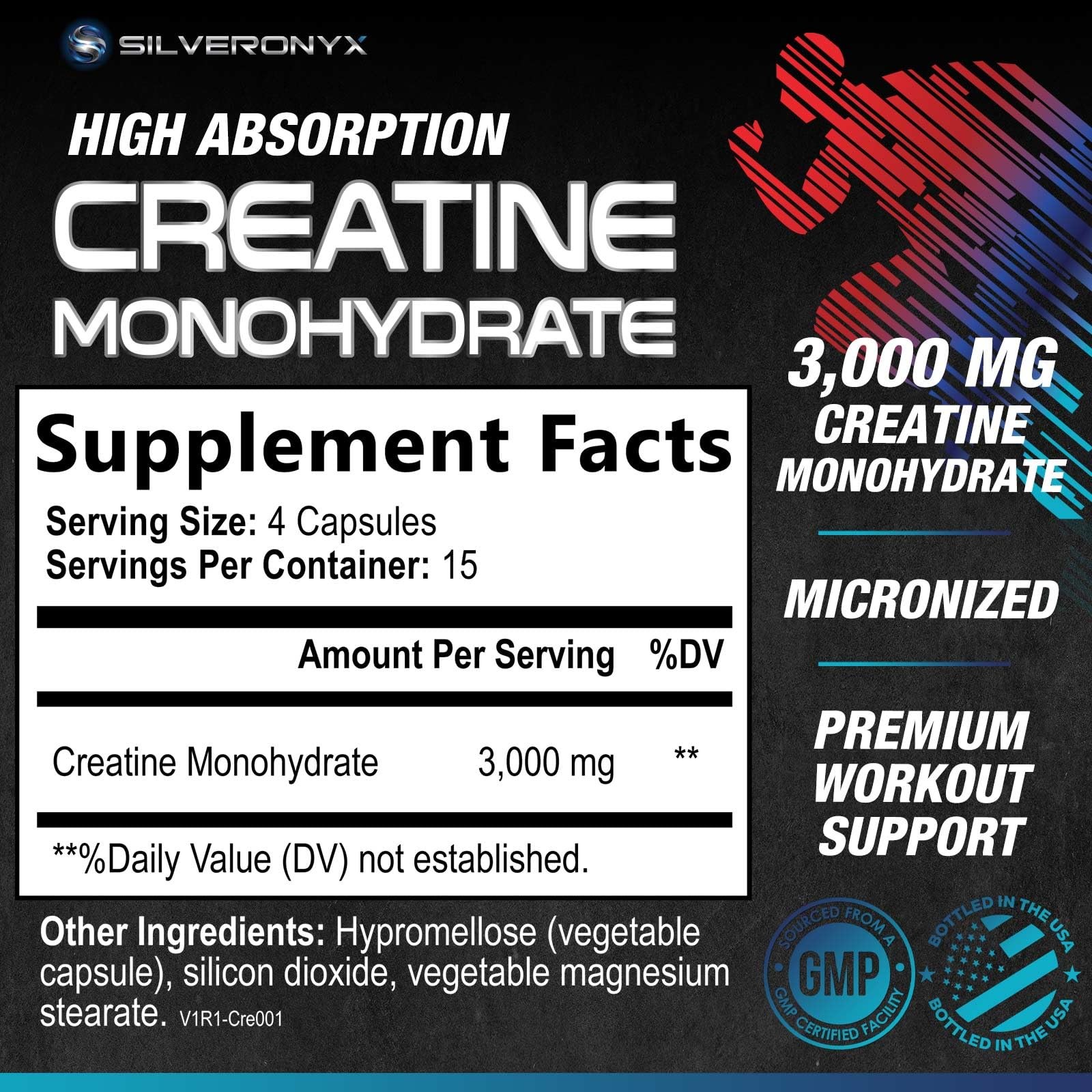 Creatine Monohydrate 3000mg Per Serving – 3X Strength 60 Count (Pack of 1)