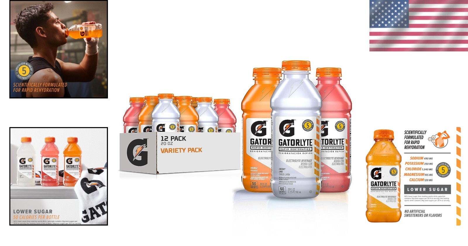 Gatorlyte Electrolyte Variety Pack – Specialized Blend, 20 Fl Oz Bottles x 12
