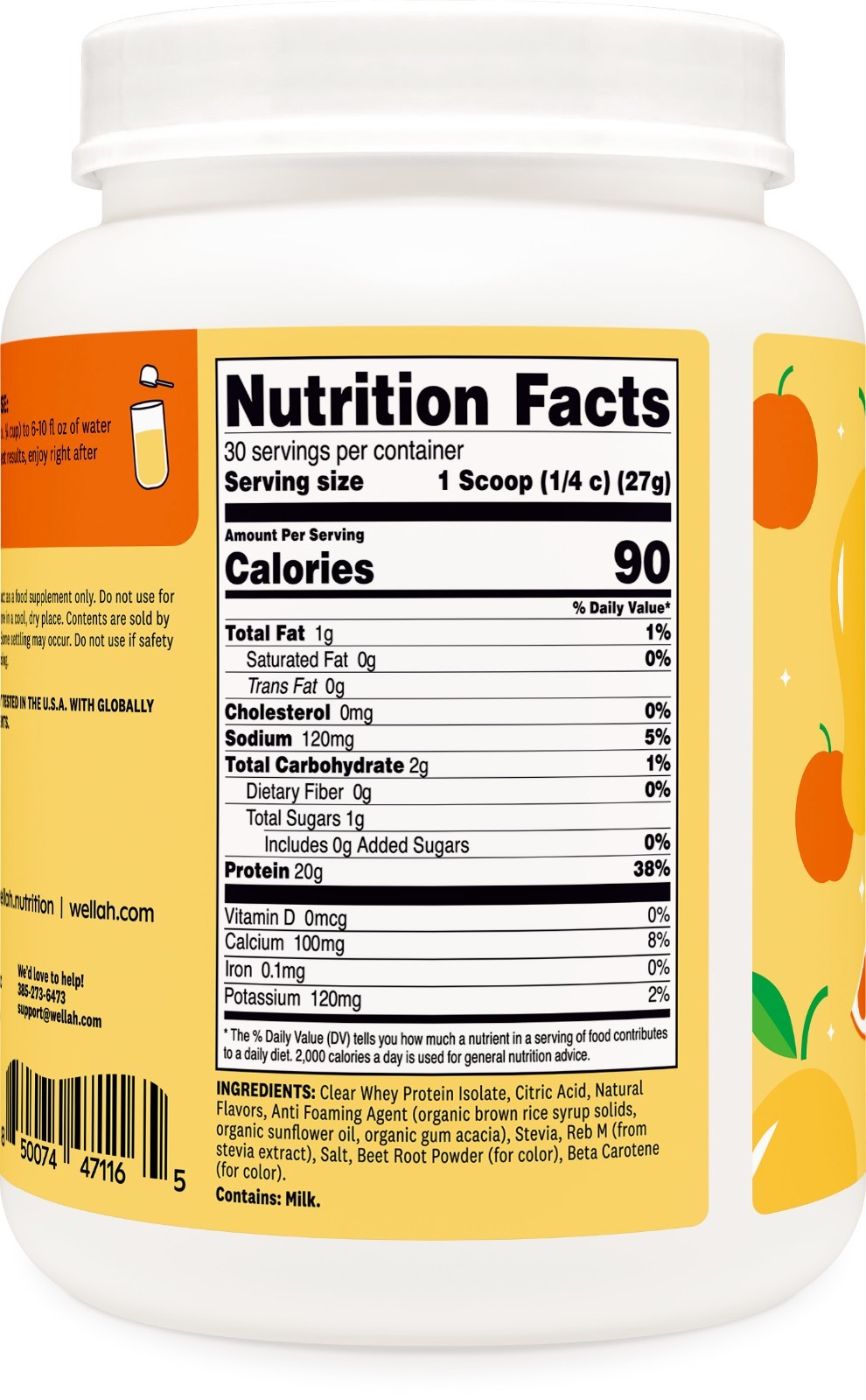 Wellah Clear Whey Protein Isolate Powder (Mango Clementine) 30 Servings