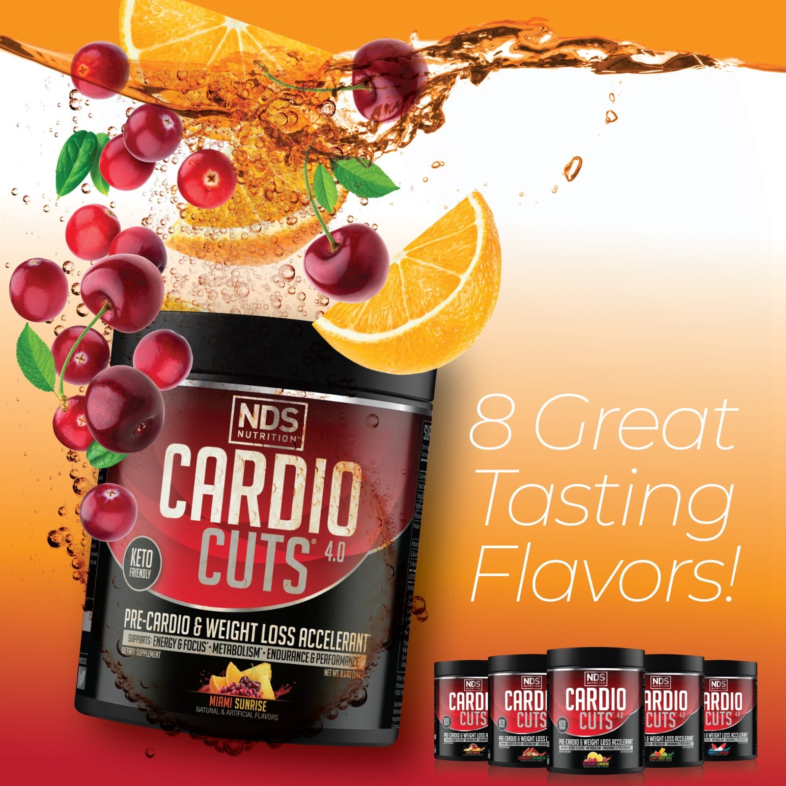 CARDIO CUTS 4.0 – Pre-Cardio / Weight Loss Drink Mix – Miami Sunrise (40 Serve)