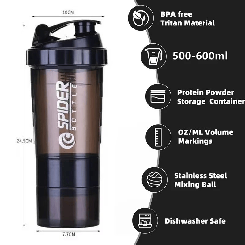 500ML Portable Protein Shaker Cup with Powder Storage Container Mixer Cup Gym Sp
