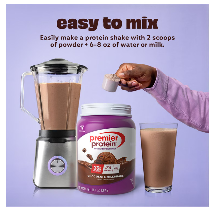 Premier Protein 100% Whey Protein Powder, Chocolate Milkshake, 30g Protein, 24.5