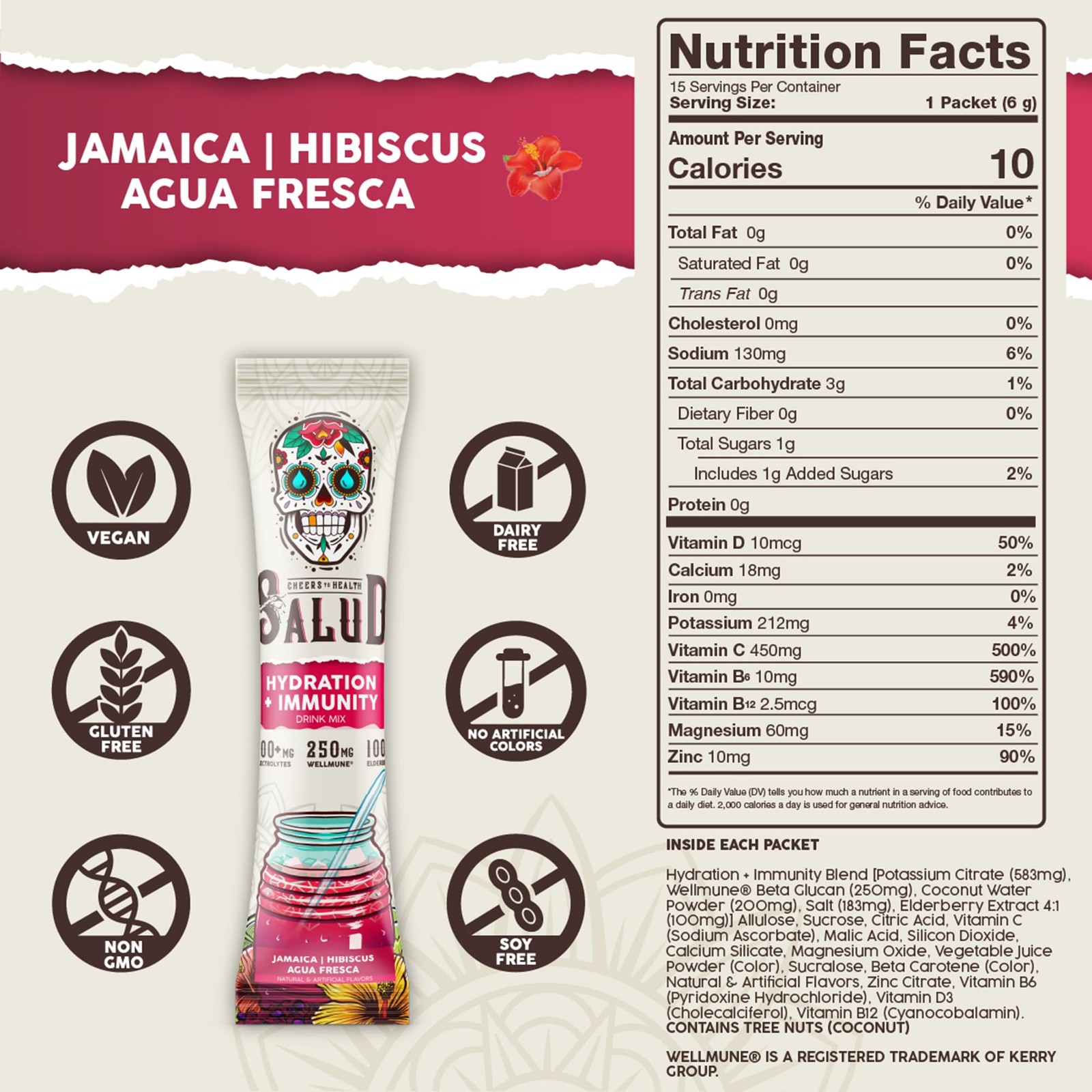 Salud 2-in-1 Hydration Packets + Immunity 0.21 Ounce (Pack of 15)
