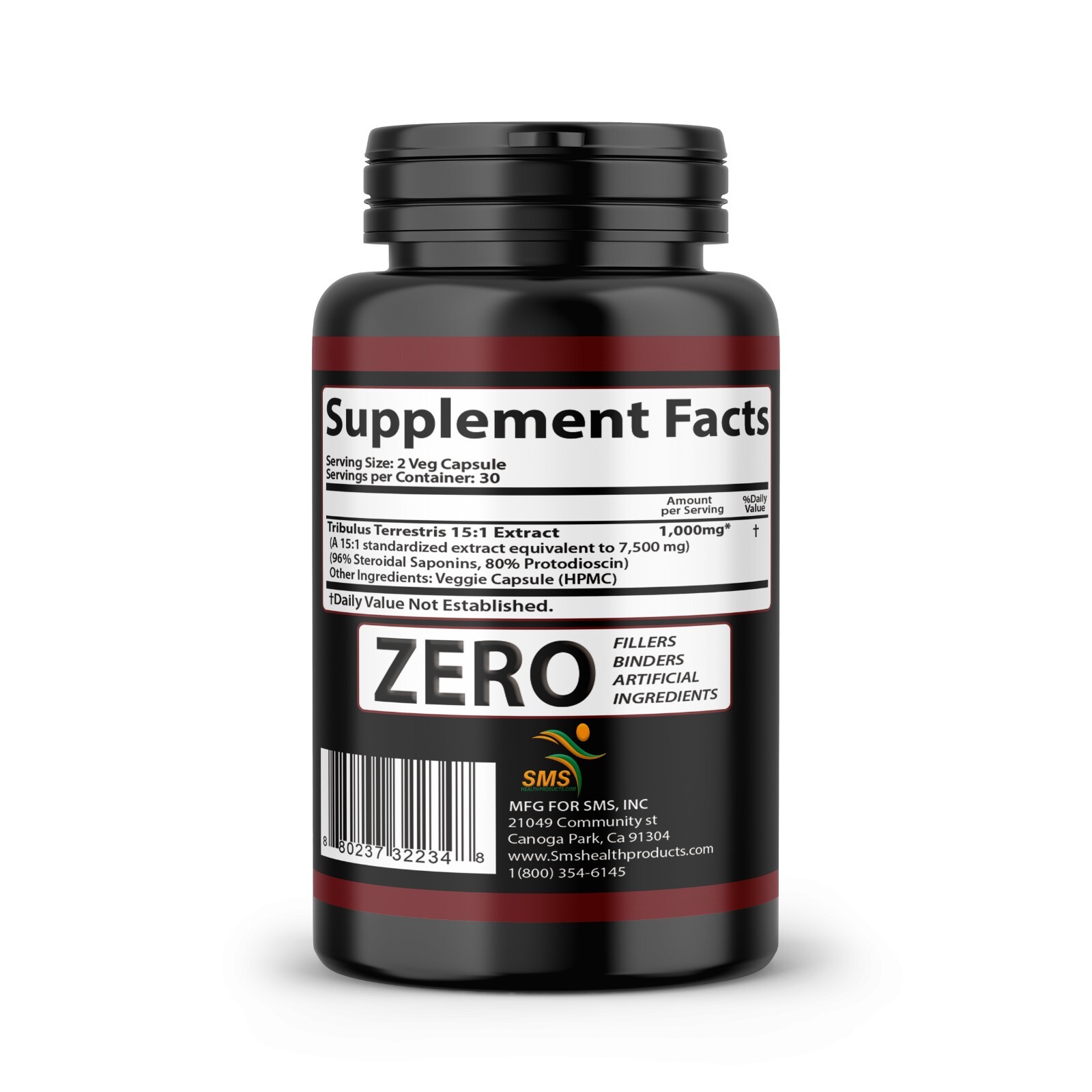 Tribulus Terrestris 3000mg Daily Extract 60 Capsules Vegan Friendly Sport Gym