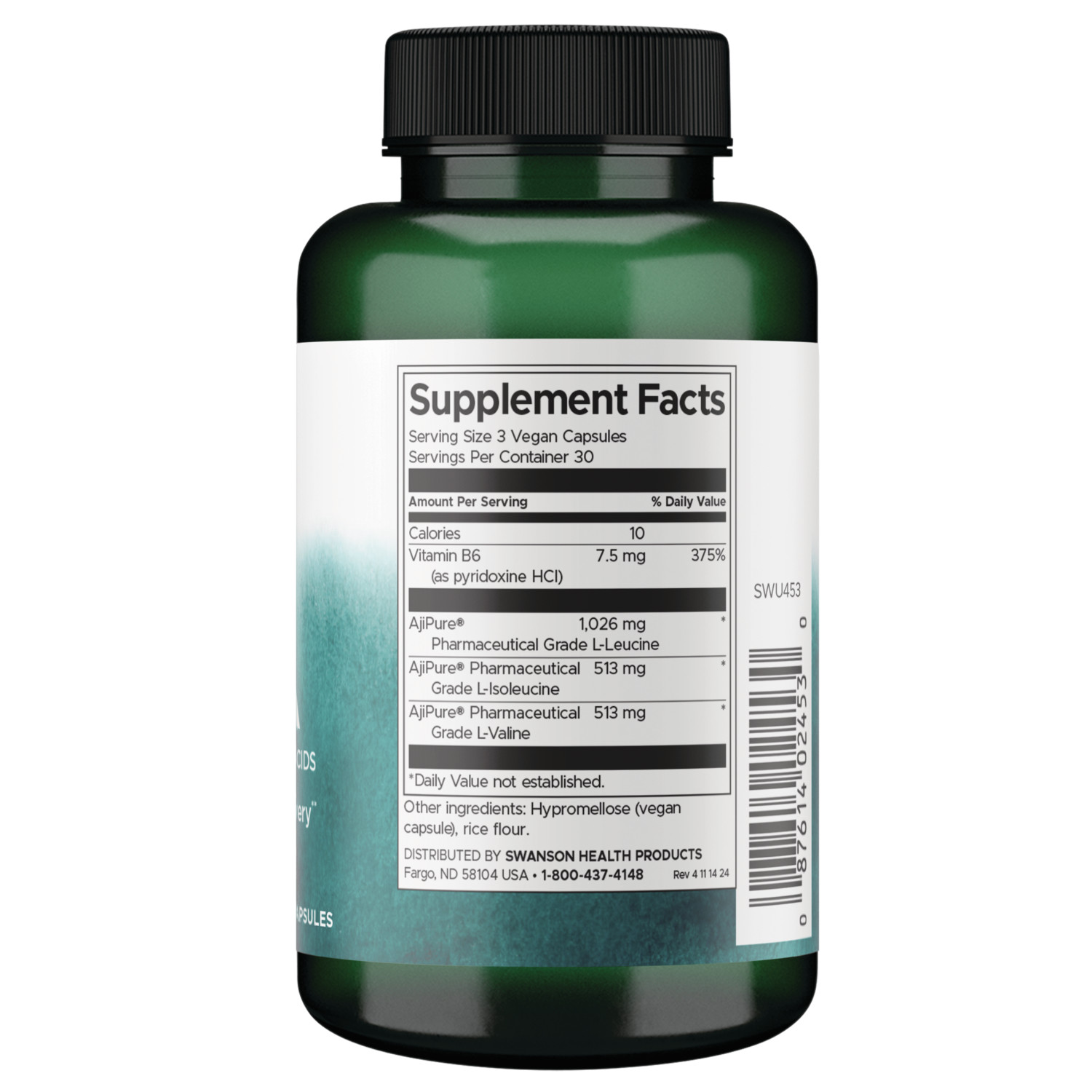 Swanson Ajipure Branched-Chain Amino Acids, Pharmaceutical Grade 90 Veg Capsules
