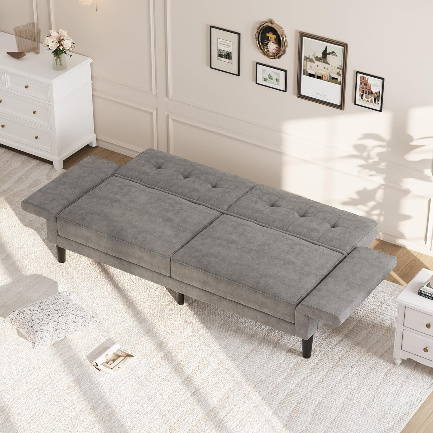 89″ Modern Futon Sofa Bed with Adjustable Backrest & Armrest