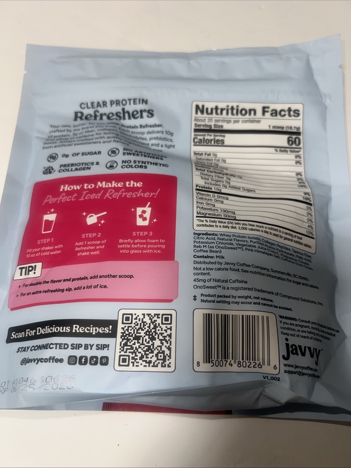 Clear Protein Refresher Drink Mix – 10g of Whey Protein and Collagen Peptides, E
