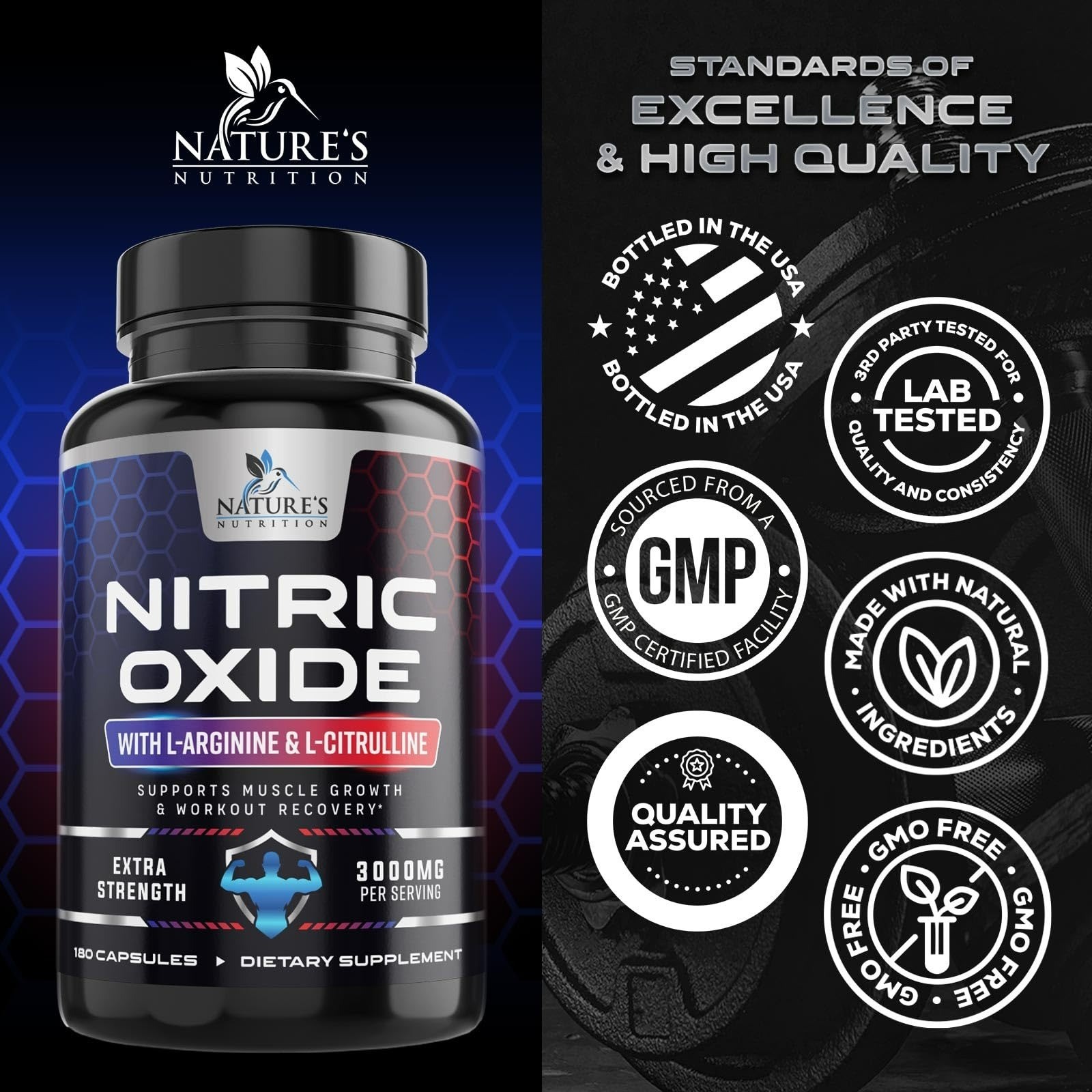 Nitric Oxide Booster Extra Strength – L-Arginine & Citrulline 180 Capsules