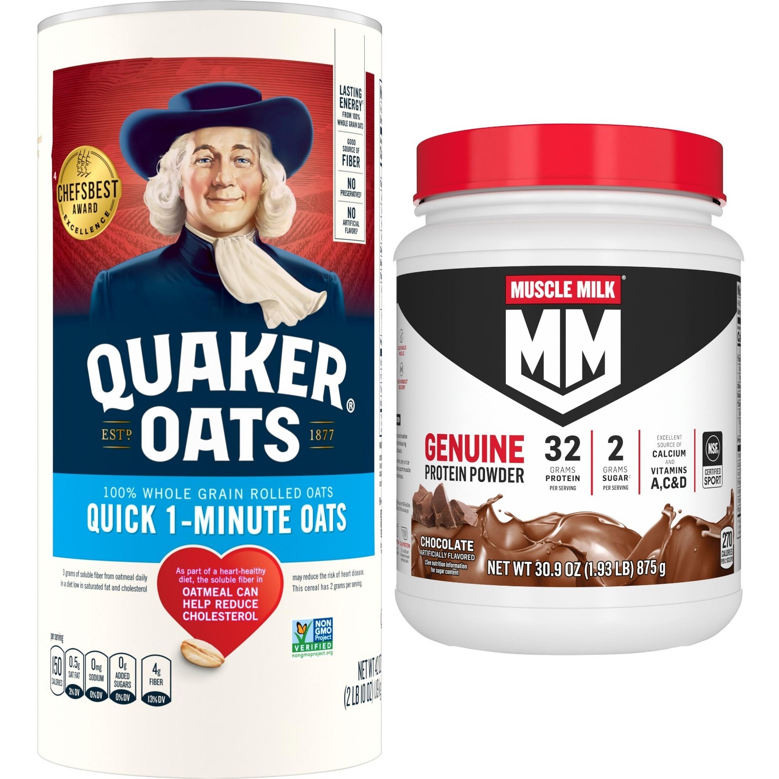Muscle Milk Genuine Protein Powder, Chocolate, 1.93 Pound, 12 Servings + Quaker