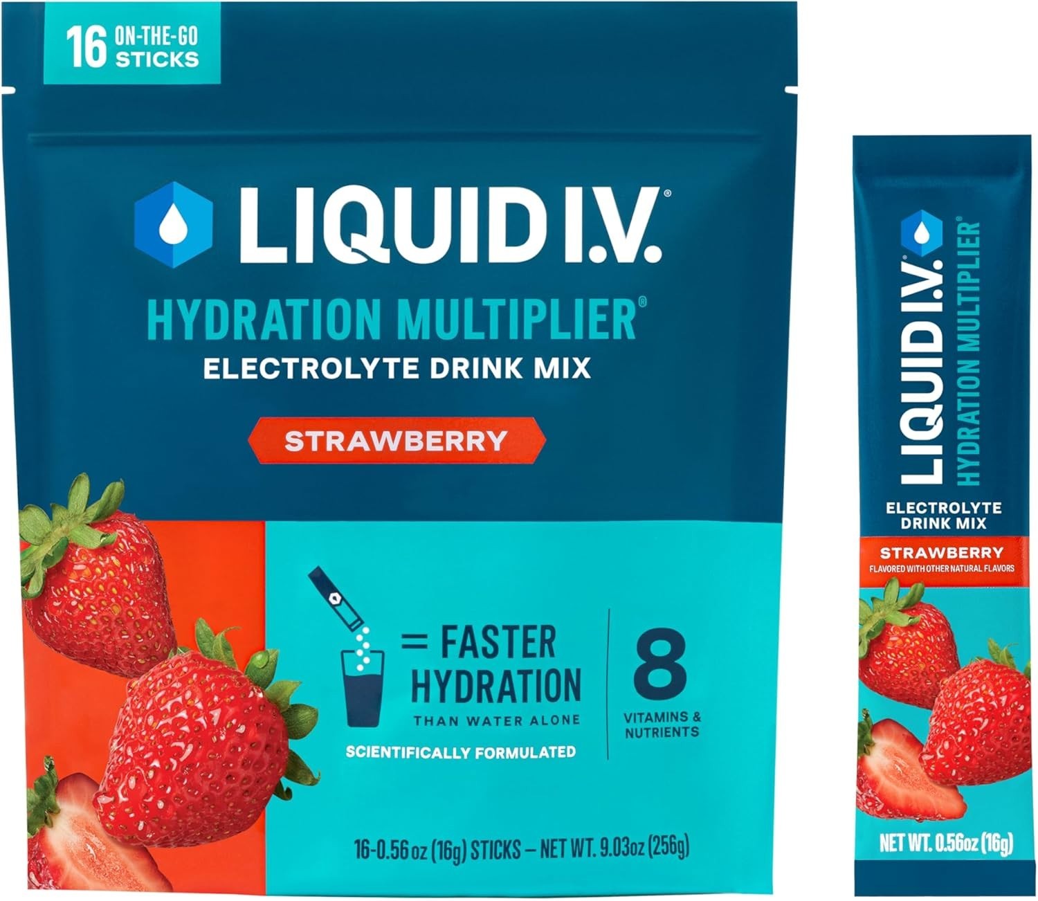 Convenient Strawberry Electrolyte Drink Mix – 16 Stick Packs for Quick Hydration