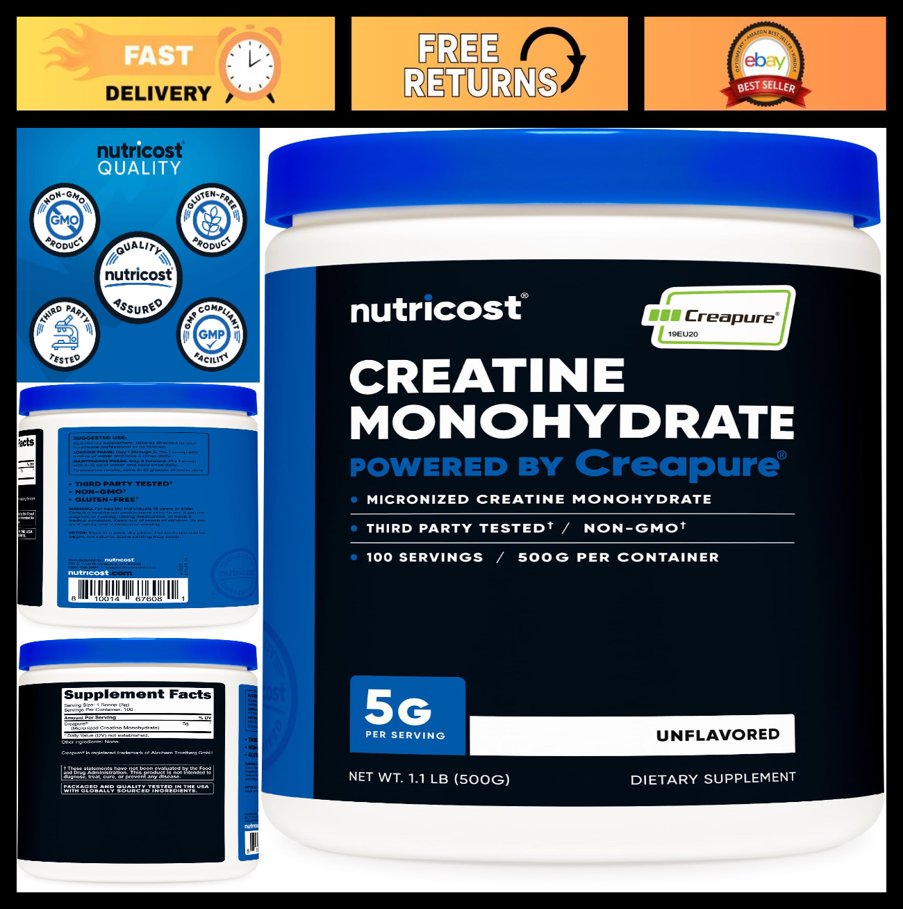High-Purity Creatine Monohydrate Powder – 500g, Boost Muscle Strength & Performa