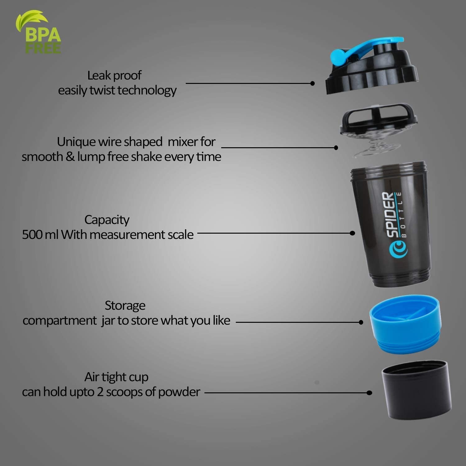Protein Shaker 500ml | 2 Storage Leakproof BPA Free
