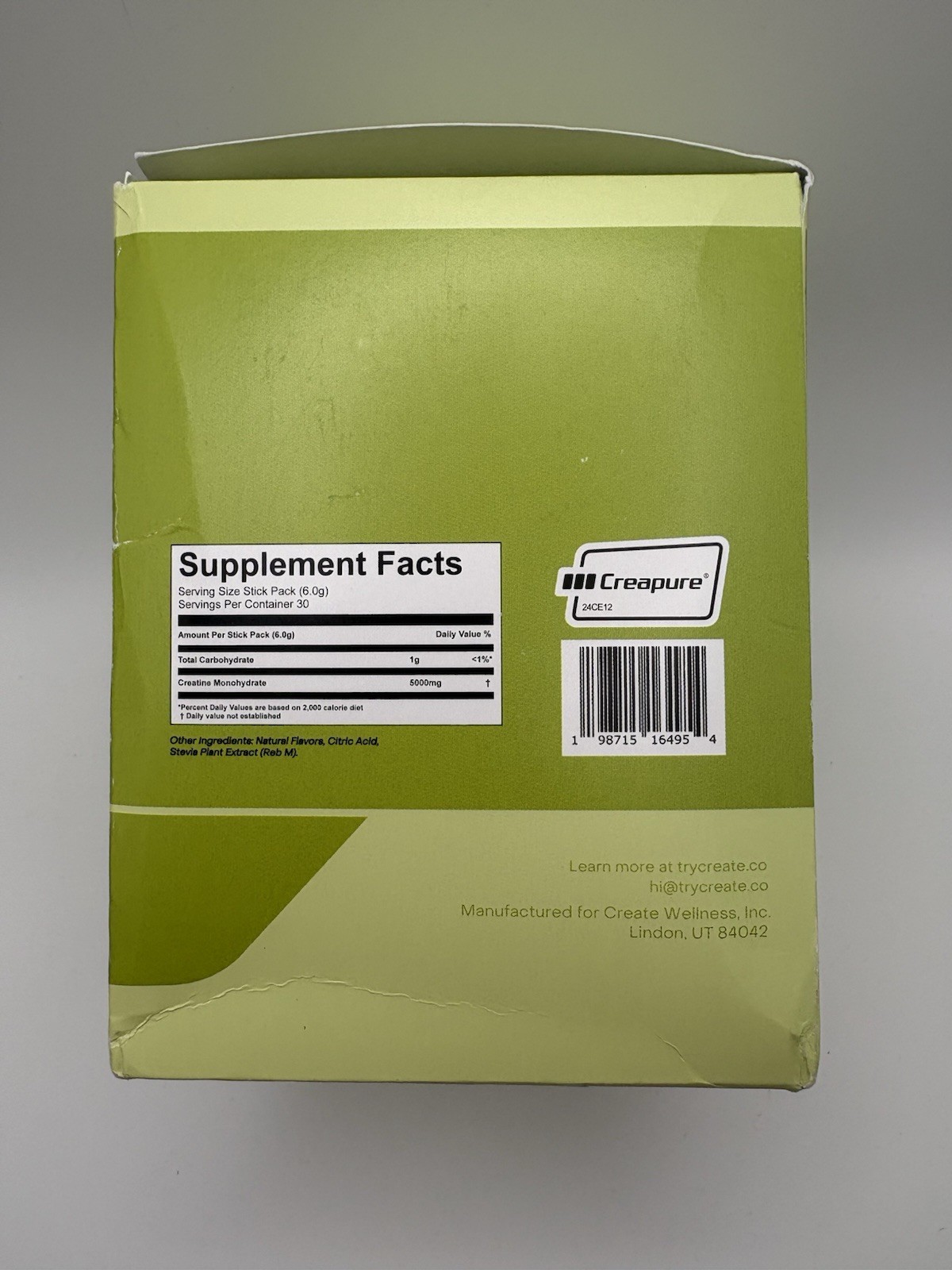 Create Creatine Monohydrate Powder Lemon Lime Dietary Supplement 30 sticks – New