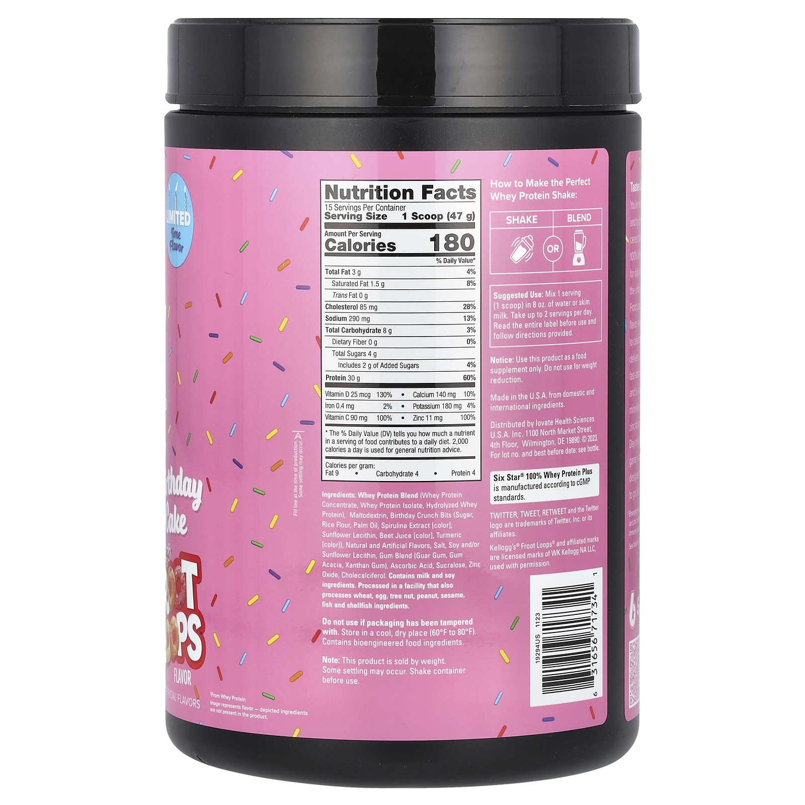 100% Whey Protein Plus, Birthday Cake Kellogg’s Froot Loops, 1.55 lbs (705 g)