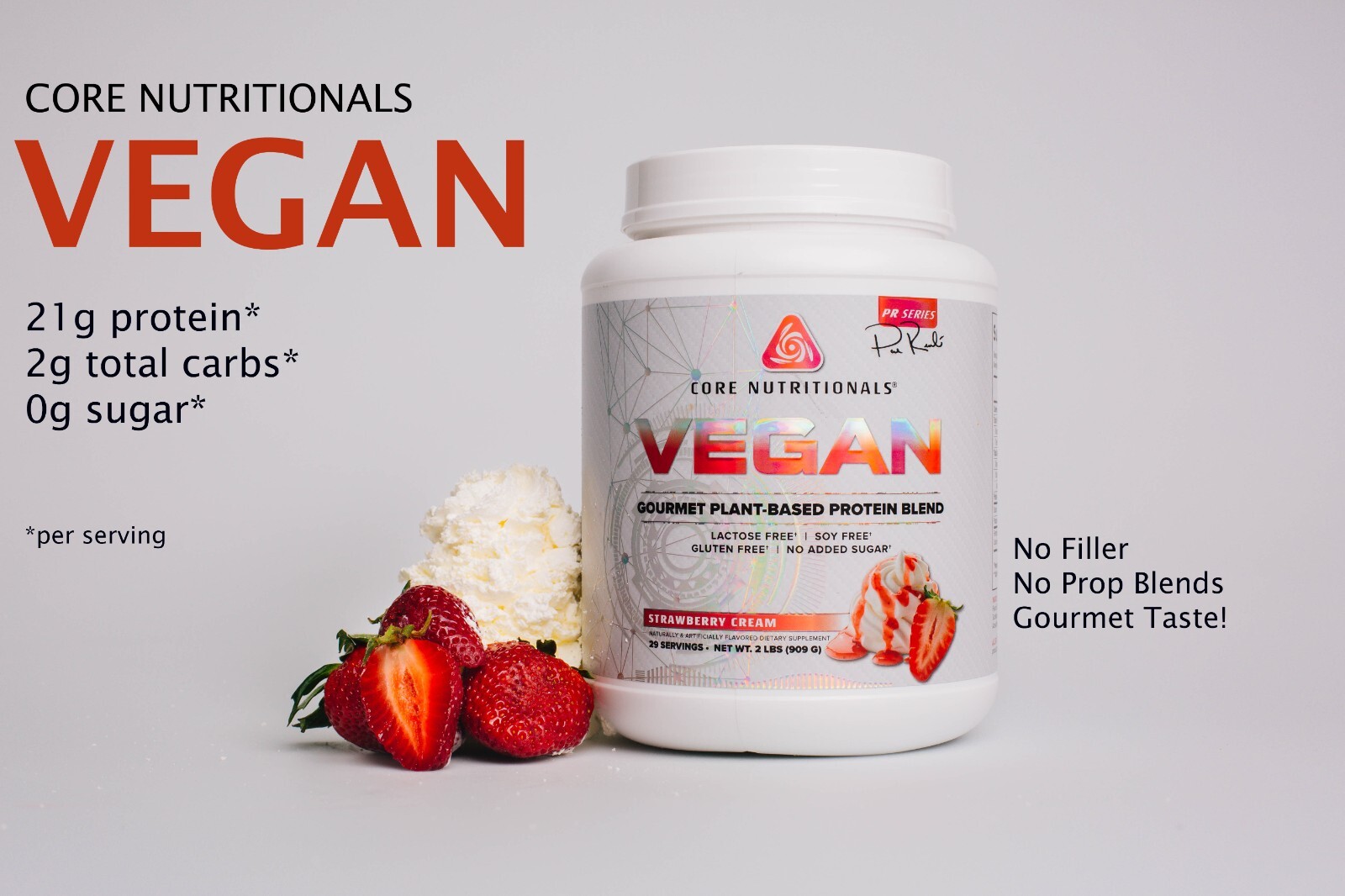 Core Nutritionals VEGAN Plant-Based Protein Blend – 29 Serv – Strawberry Cream