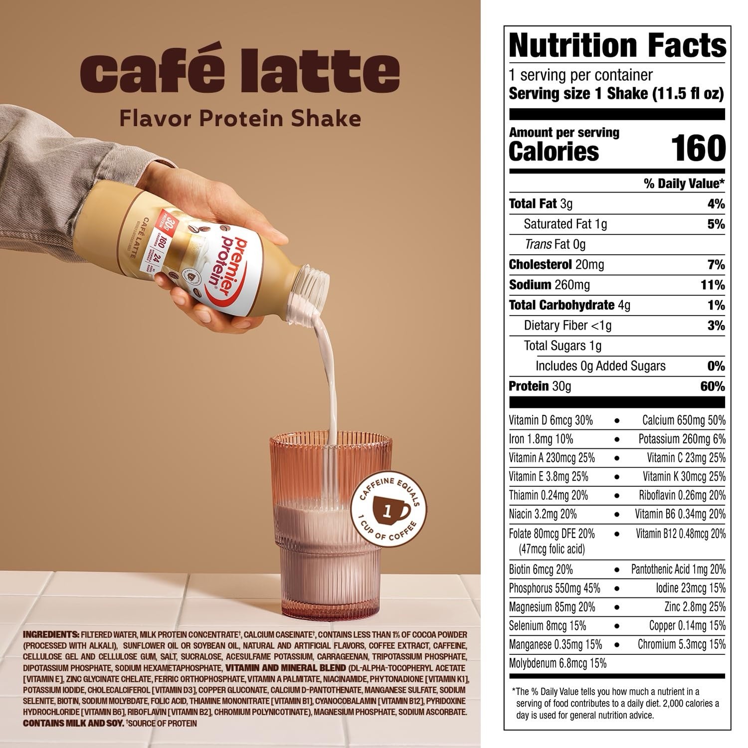 Premier Protein Shake, Cafe Latte ☕️ 30g Protein, 11.5 Fl Oz, 12 Ct