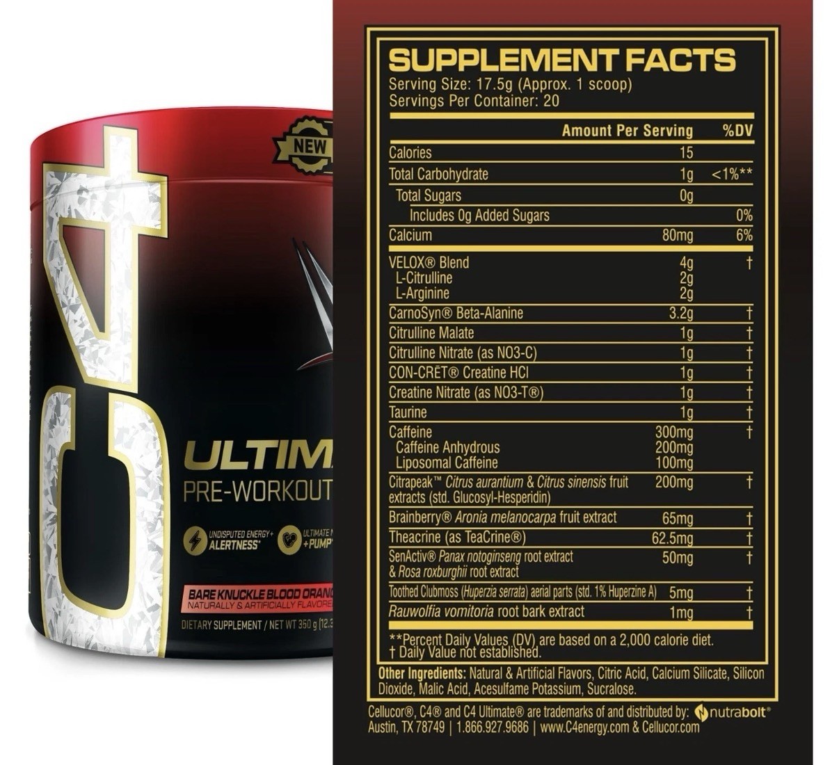 Cellucor C4 Ultimate Pre Workout Powder Bare Knuckle Blood Orange – Sugar Free