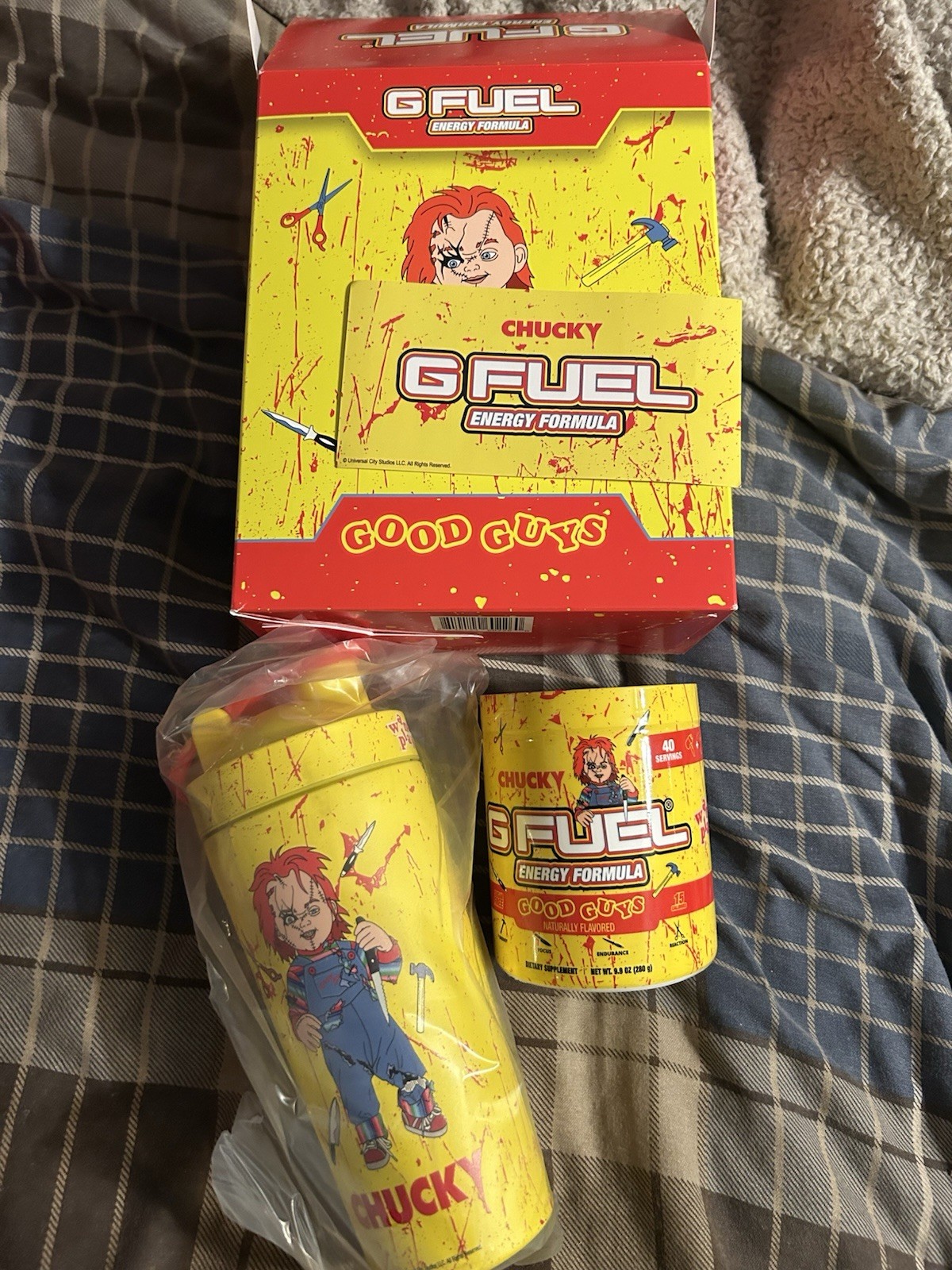 GFUEL Chucky Good Guy Collectors Box W/ Shaker And G FUEL Tub