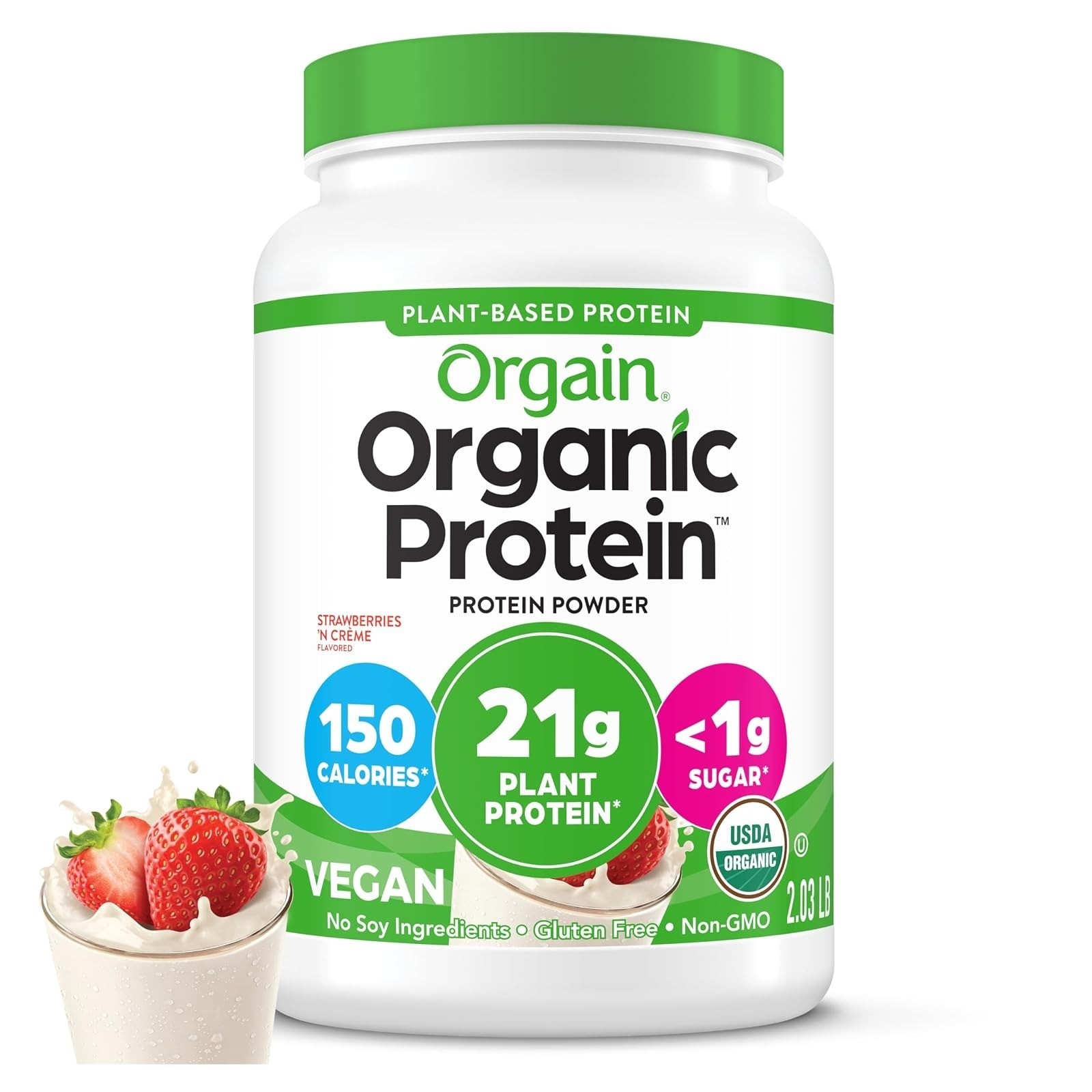 Orgain Organic Vegan Protein Powder, Vanilla Bean, 21g Protein, 2.03 lb
