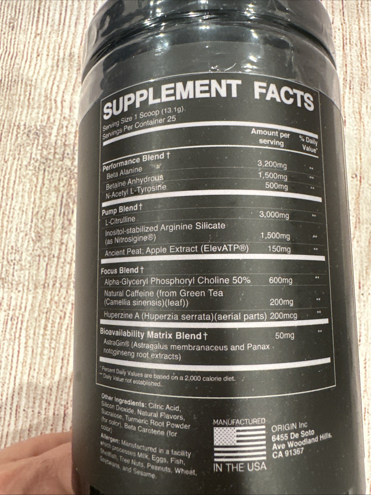 ORIGIN PRE WORKOUT HYPER DRIVE MANGO 25 Servings 12/26