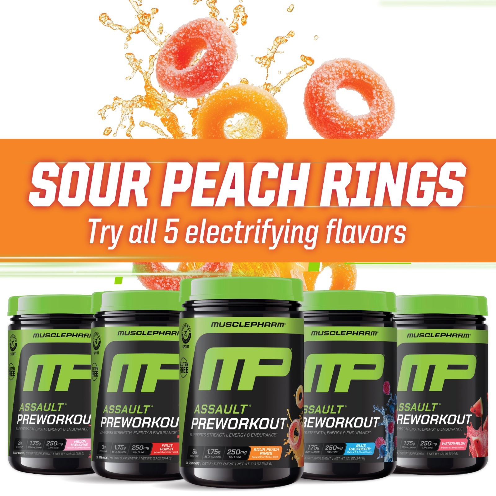 MusclePharm Assault Energy & Strength Pre Workout – 30 Servings, Sour Peach Ring