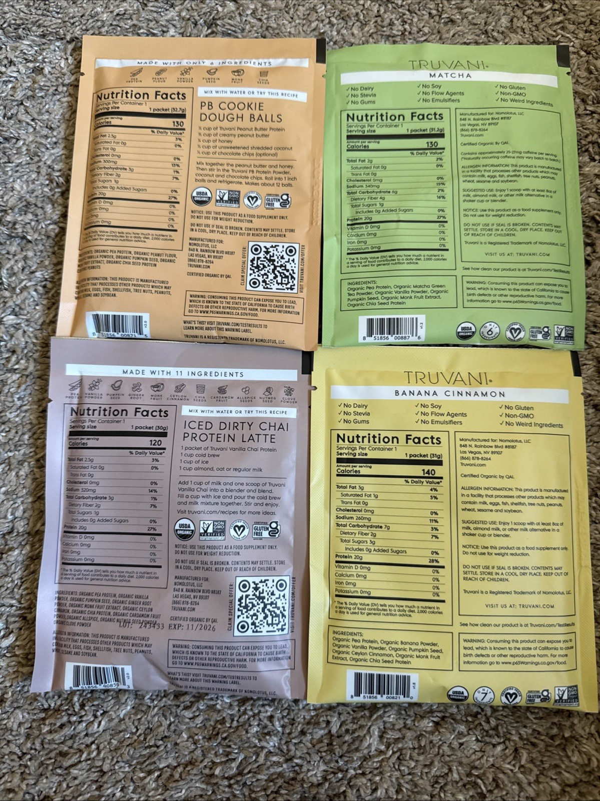 Truvani Vegan Pea Protein Powder Lemon Cookie 20g Organic Plant + 4 Samples
