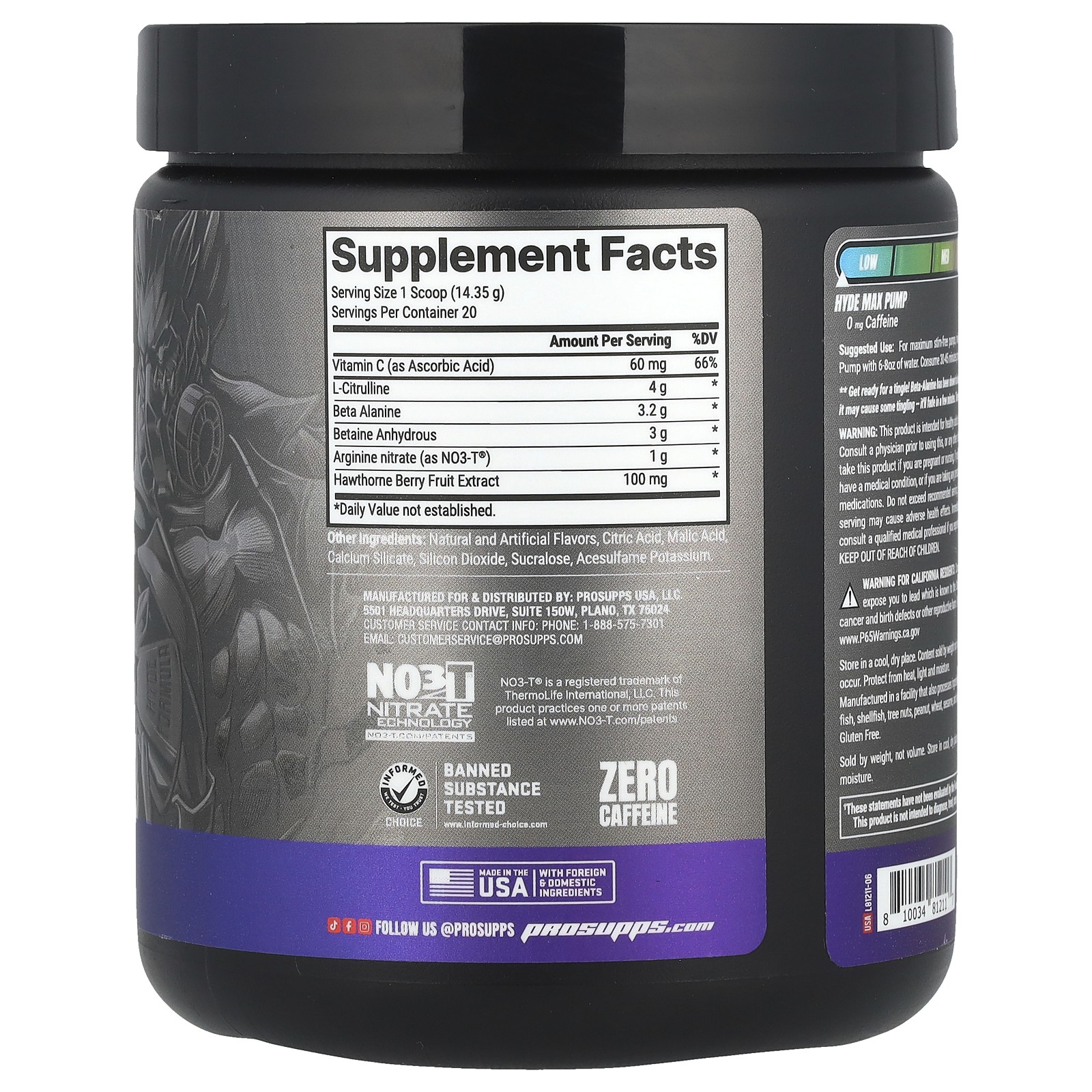 Mr. Hyde, Signature Max Pump, Pre-Workout, Caffeine-Free, Blue Razz, 7.9 oz (224