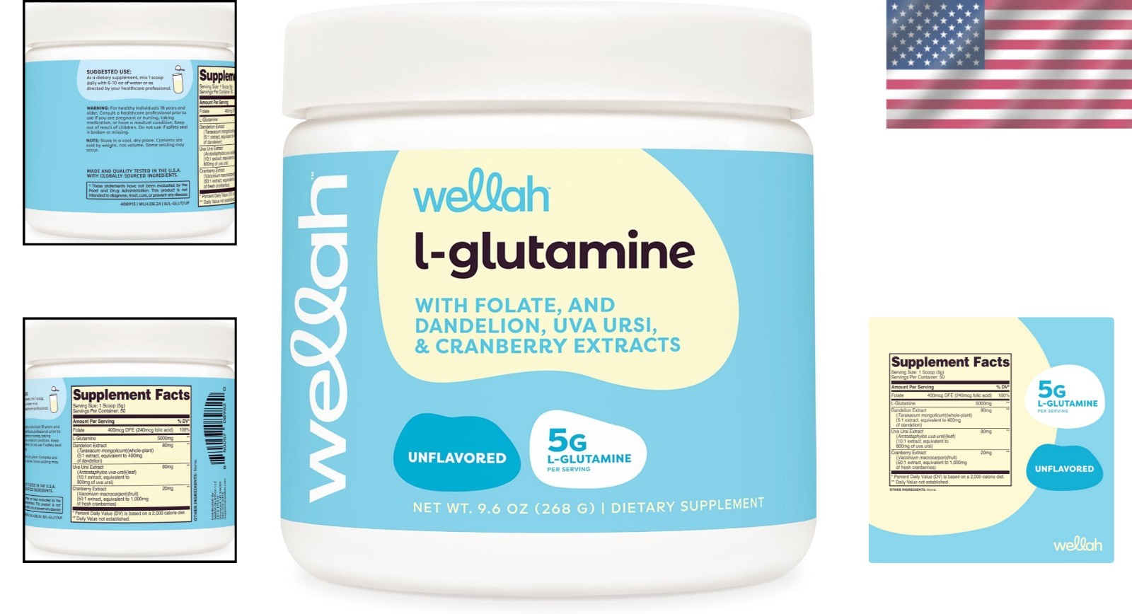 L-Glutamine Powder Unflavored – 50 Servings, 5g Per Serving, Stevia Sweetened