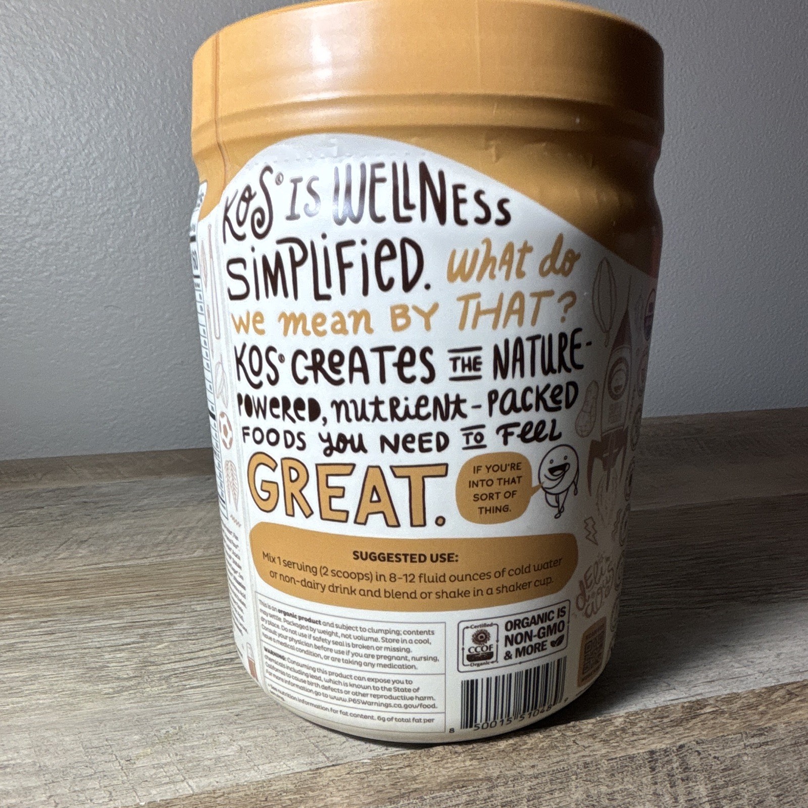KOS Organic Non-GMO Plant-Based Protein Powder, Chocolate Peanut Butter