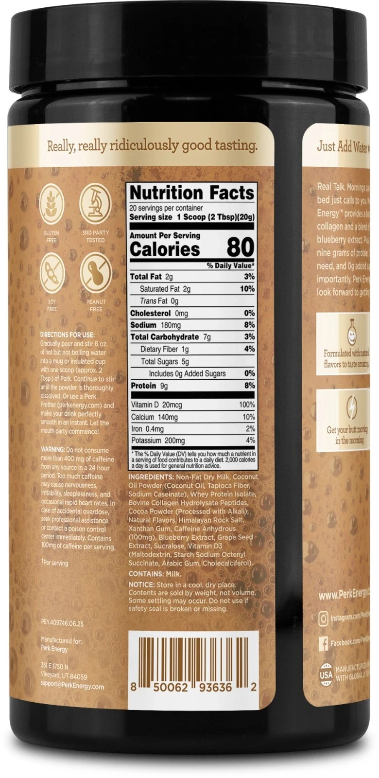 Perk Energy Original Tan Mocha Latte Flavored Drink Powder 14.4oz (20 Servings)