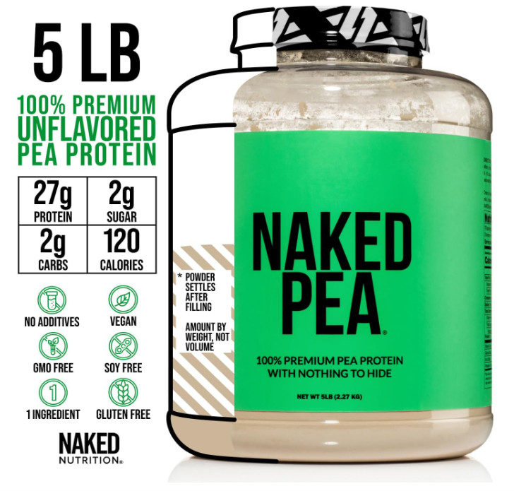 NAKED Pea Protein Powder, Unflavored Vegan Pea Protein, 5 lb