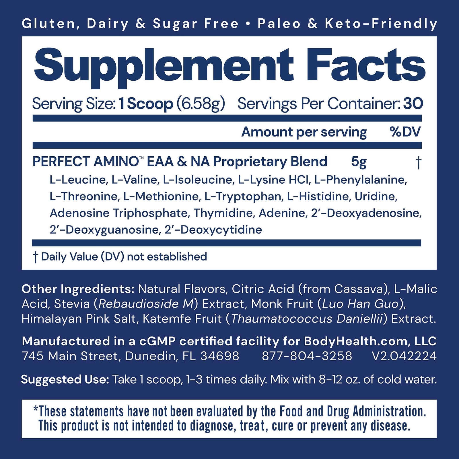 Perfect Amino Powder 60 Servings Vegan Essential Amino Acids for Recovery Energy