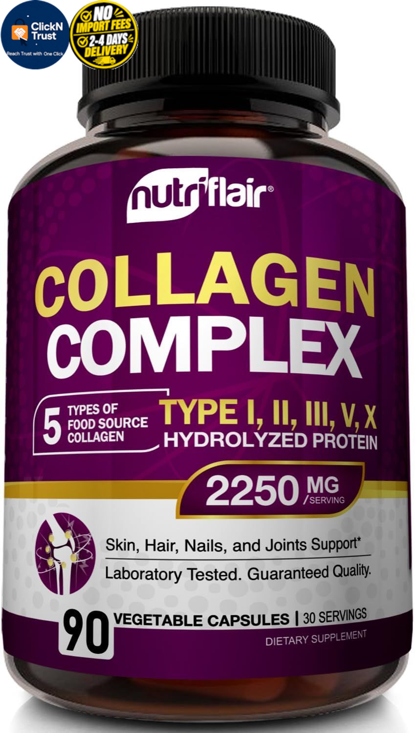 NutriFlair Multi Collagen Peptides 2250mg, 90 Capsules – 90 Count (Pack of 1)