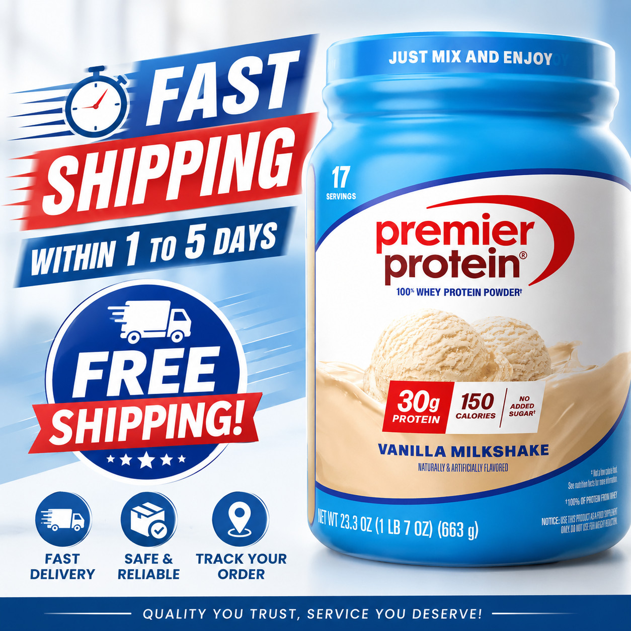 Premier Protein 100% Whey Powder Vanilla Milkshake 30g 23.3 oz