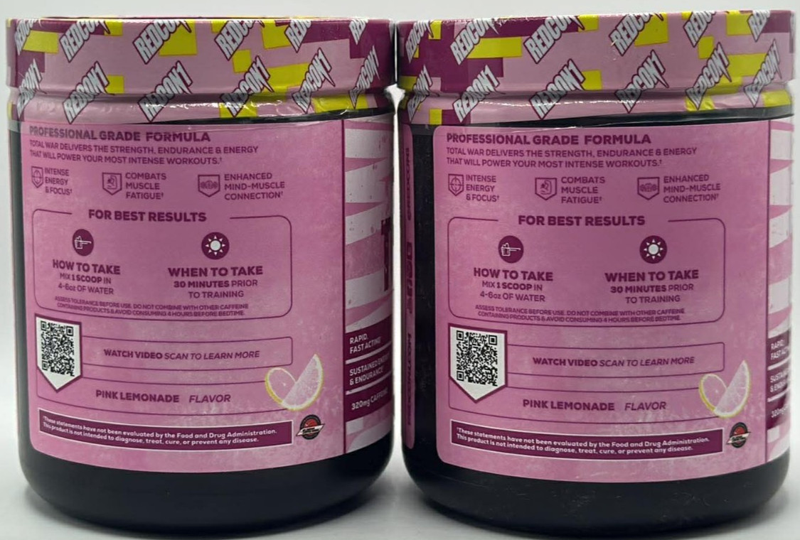 2PK Redcon1 Total War Prework Out Powder ~ 15.77 OZ ~ PINK LEMONADE ~ EXP 5/26