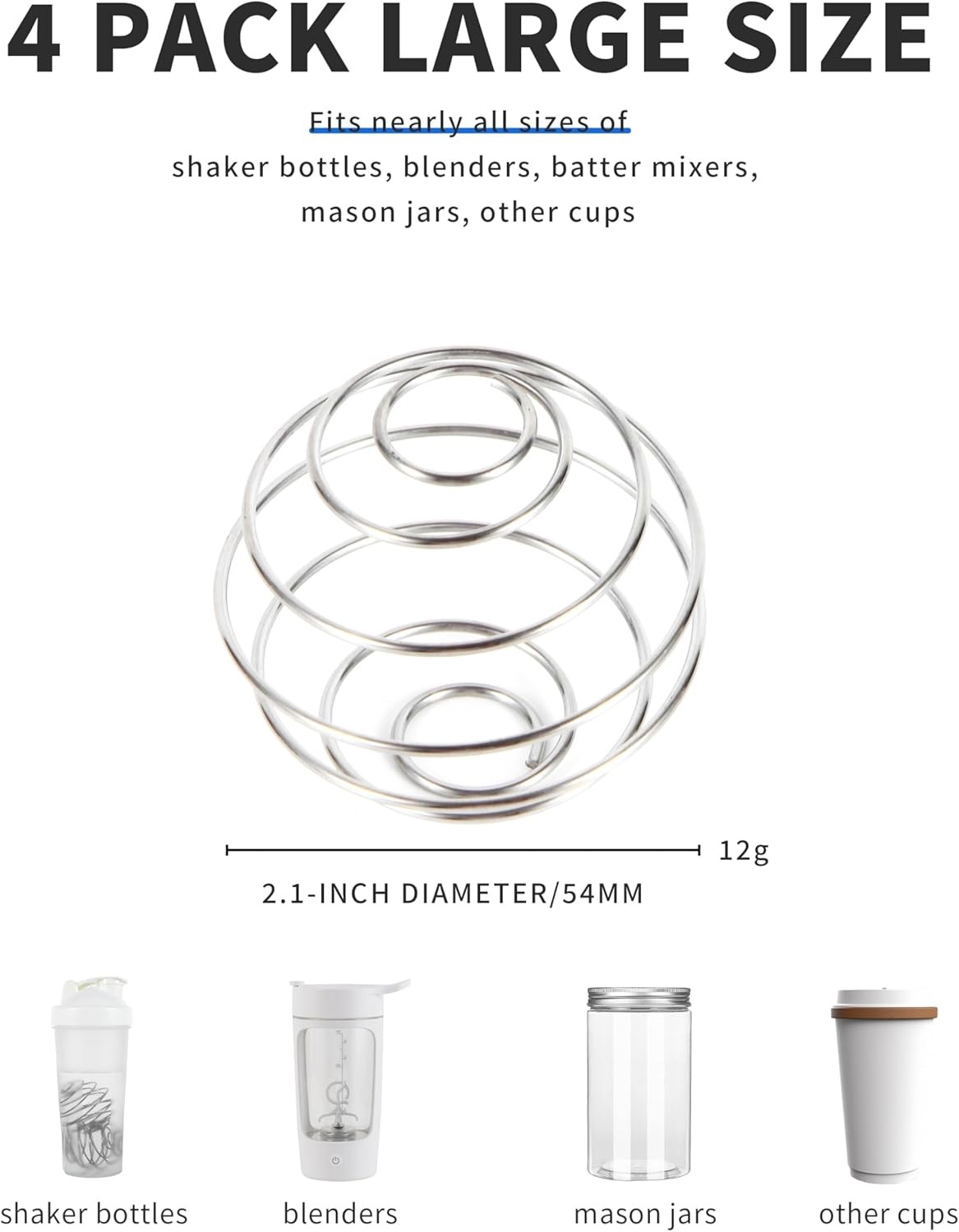 4 Pcs 2.1-Inch Shaker Balls for Protein Shakes Milkshake and Salad Dressing