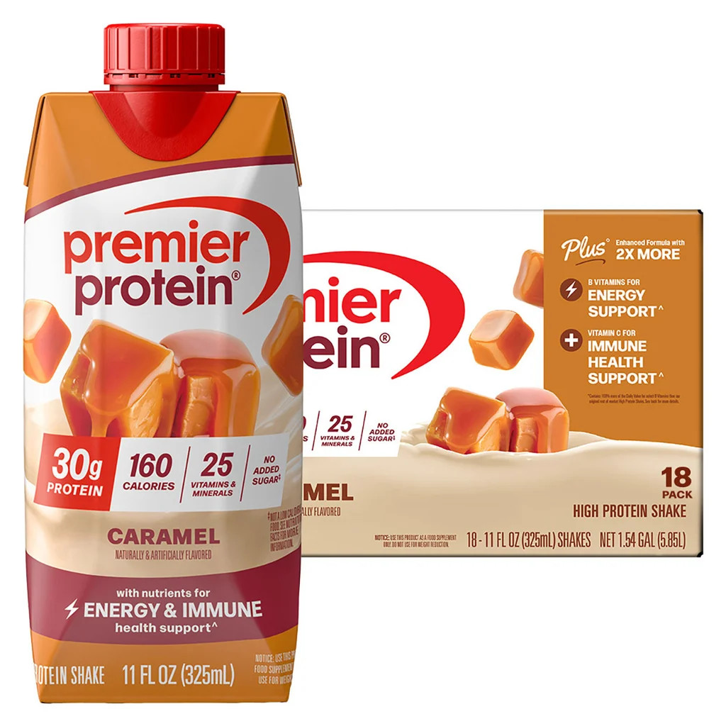 Premier 30g Protein PLUS Energy and Immune Support Shakes, Caramel, 18 Pack
