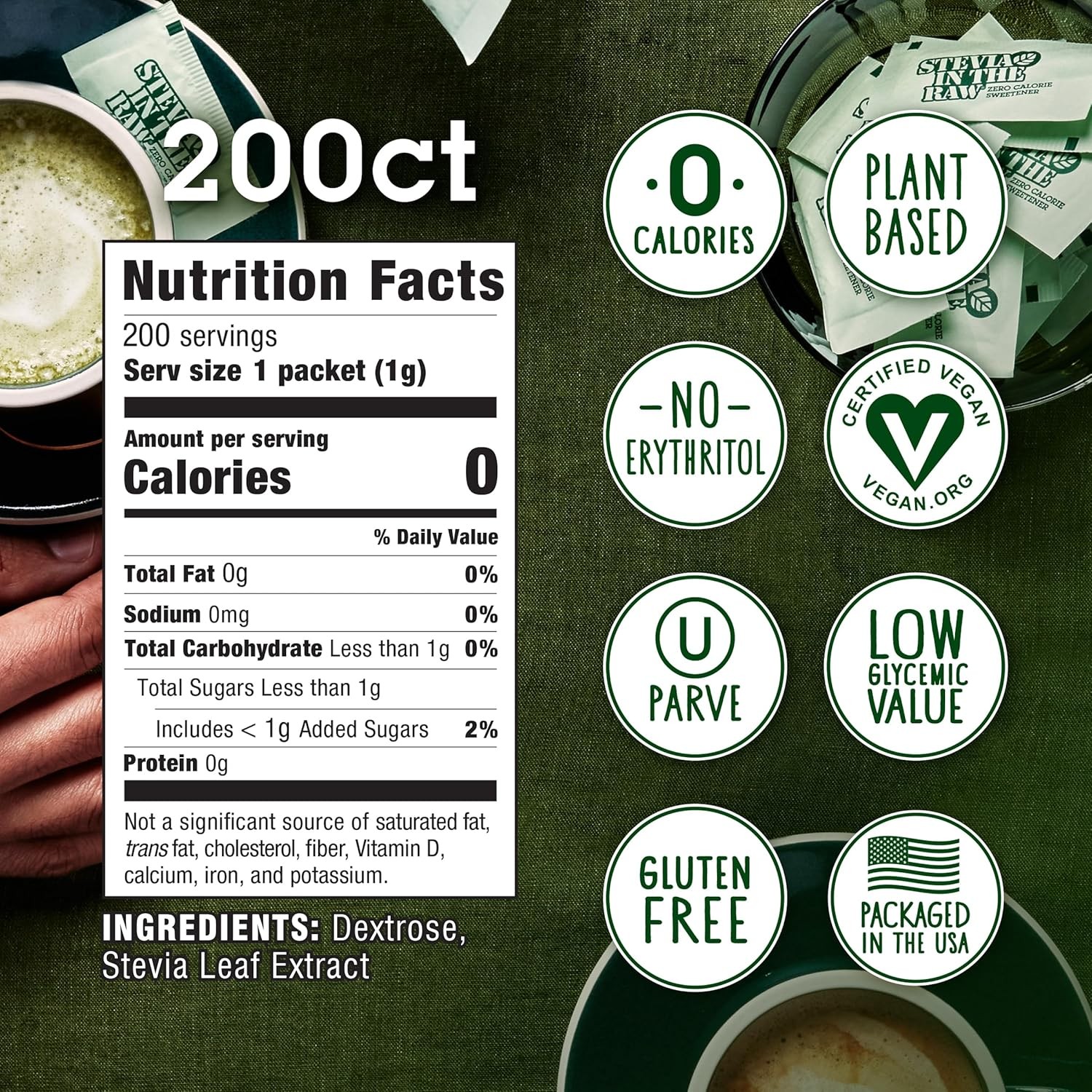 Stevia In The Raw Sweetener Packets, 200 Ct Box, 200 Count (Pack of 1)