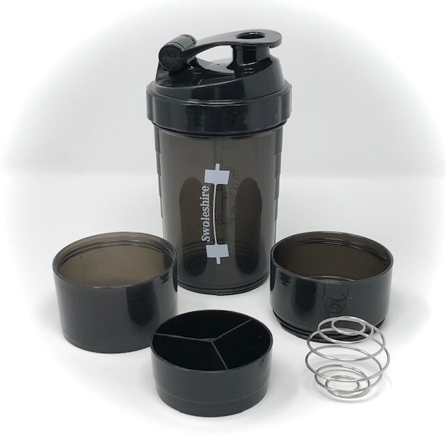 Swoleshire 3 in 1 Shaker Bottle 16 oz Steel Ball with Protein & Vitamin Storage