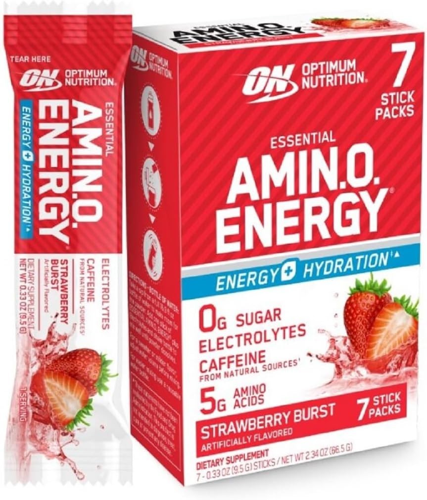 Optimum Nutrition Essential Amino Energy Plus – 7 Pack Strawberry Electrolytes