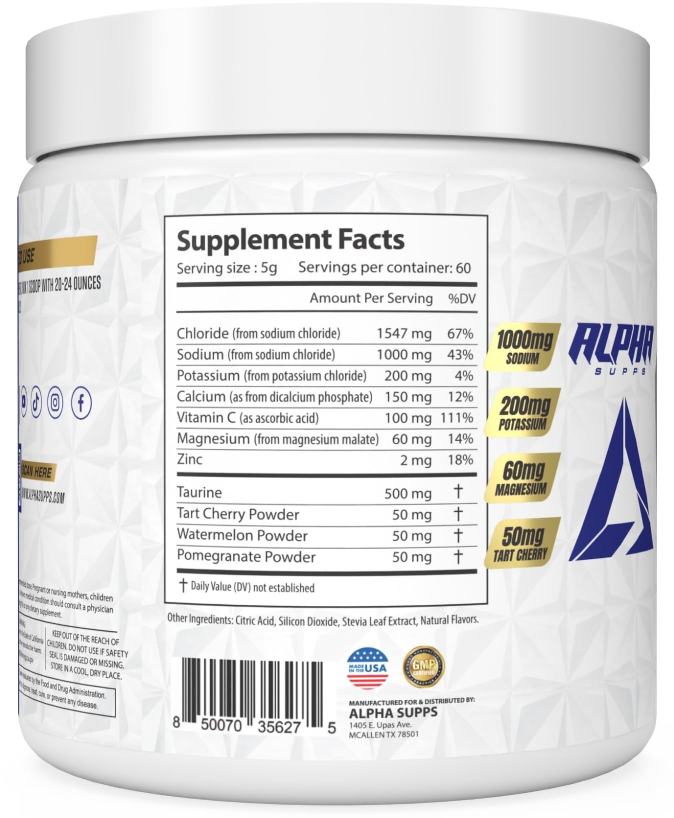 Electrolyte Powder Drink Mix – Sugar-Free Hydration, Zero Calorie, 60 Servings,