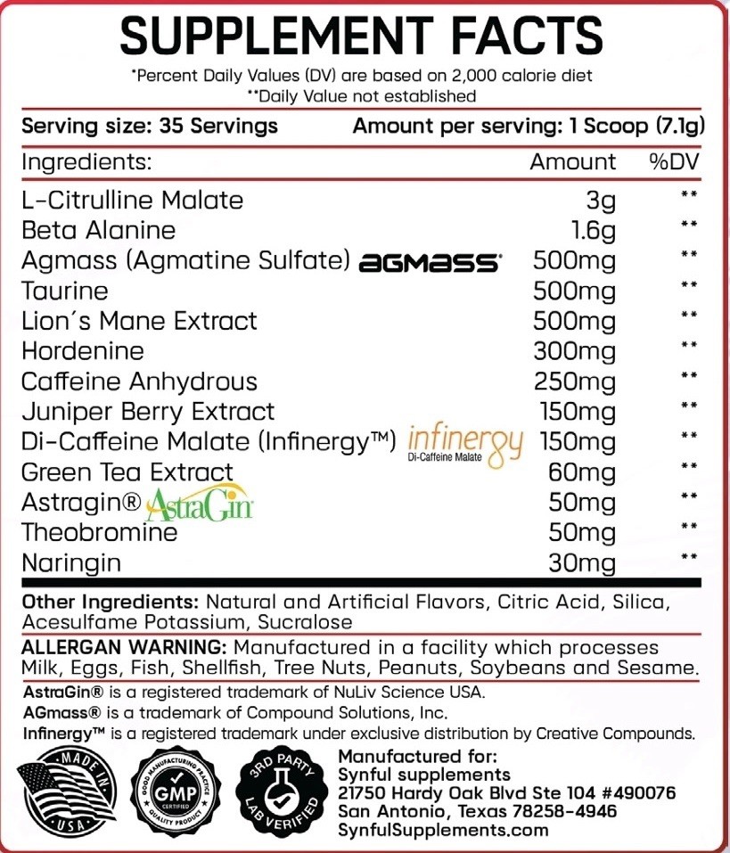BEAST PRE – ENERGY & FOCUS High Stim Pre-Workot Synful Supplements Watermelon